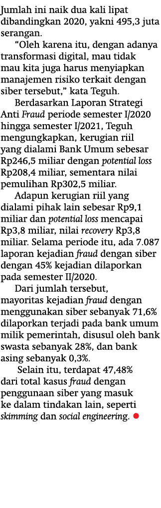 Jumlah ini naik dua kali lipat dibandingkan 2020, yakni 495,3 juta serangan   Oleh karena itu, dengan adanya transfor   