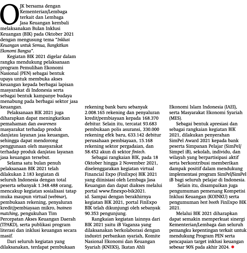OJK bersama dengan Kementerian Lembaga terkait dan Lembaga Jasa Keuangan kembali melaksanakan Bulan Inklusi Keuangan    