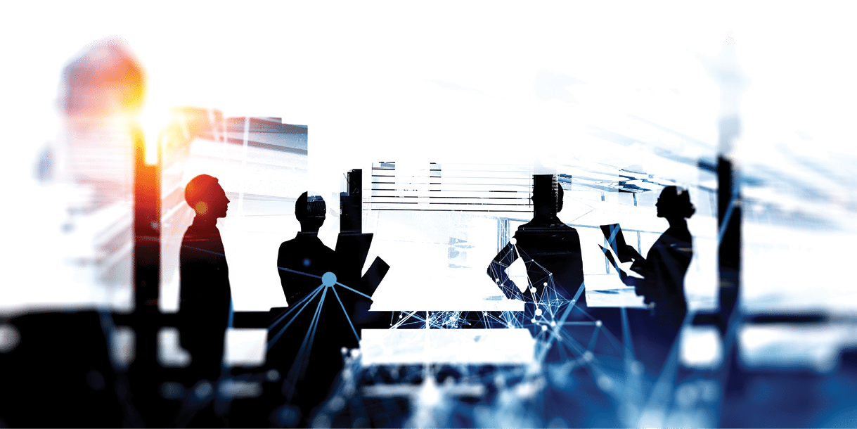 Group of business people outlines with lit background