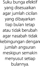 Suku bunga efektif yang disesuaikan agar jumlah cicilan yang dibayarkan tiap bulan tetap atau tidak berubah agar nasa   