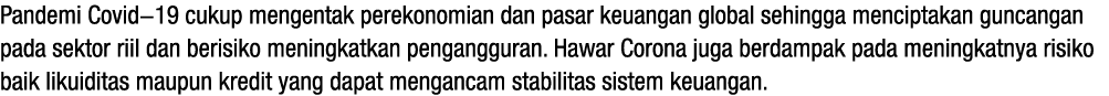Pandemi Covid-19 cukup mengentak perekonomian dan pasar keuangan global sehingga menciptakan guncangan pada sektor ri   