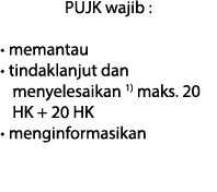 PUJK wajib :   memantau   tindaklanjut dan menyelesaikan 1) maks  20 HK + 20 HK   menginformasikan