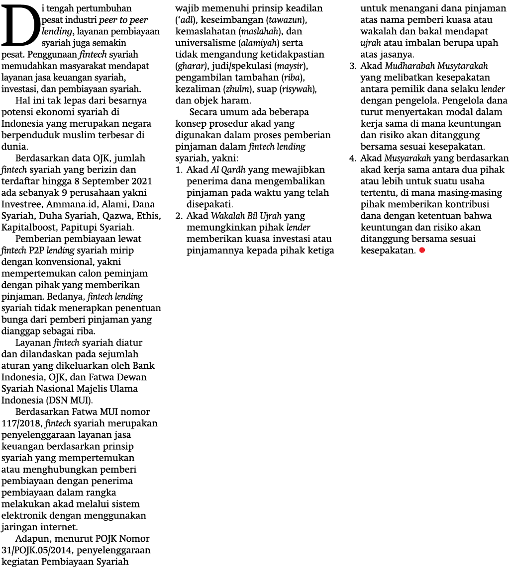 Di tengah pertumbuhan pesat industri peer to peer lending, layanan pembiayaan syariah juga semakin pesat  Penggunaan    