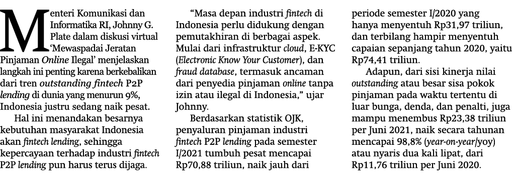 Menteri Komunikasi dan Informatika RI, Johnny G  Plate dalam diskusi virtual  Mewaspadai Jeratan Pinjaman Online Ileg   