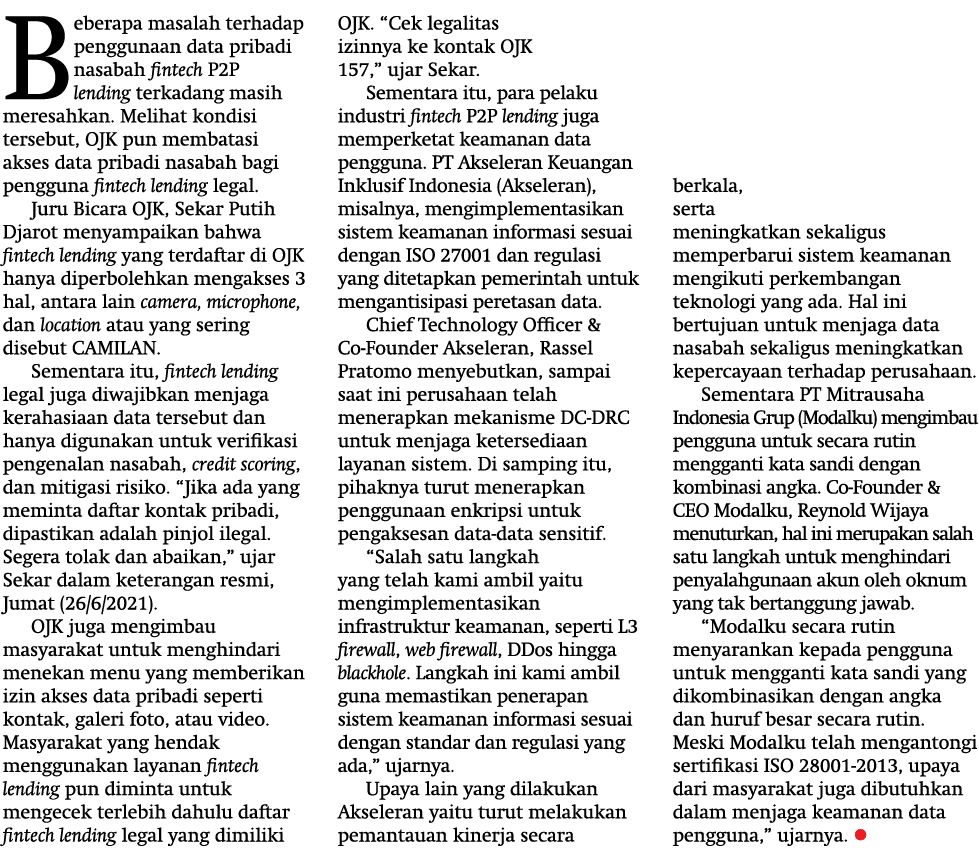 Beberapa masalah terhadap penggunaan data pribadi nasabah fintech P2P lending terkadang masih meresahkan  Melihat kon   