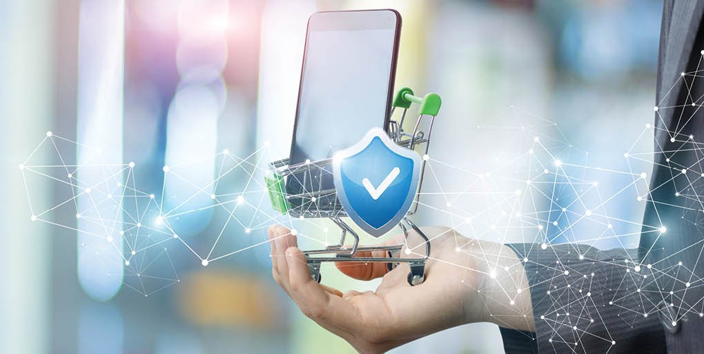 Buying a phone in the online shop protected payment. Concept purchase protection.