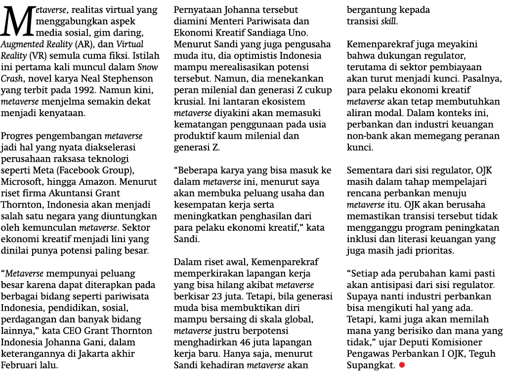 Metaverse, realitas virtual yang menggabungkan aspek media sosial, gim daring, Augmented Reality (AR), dan Virtual Re...