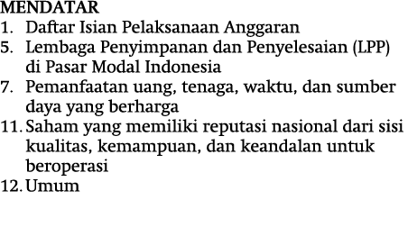 Mendatar 1. Daftar Isian Pelaksanaan Anggaran 5. Lembaga Penyimpanan dan Penyelesaian (LPP) di Pasar Modal Indonesia ...