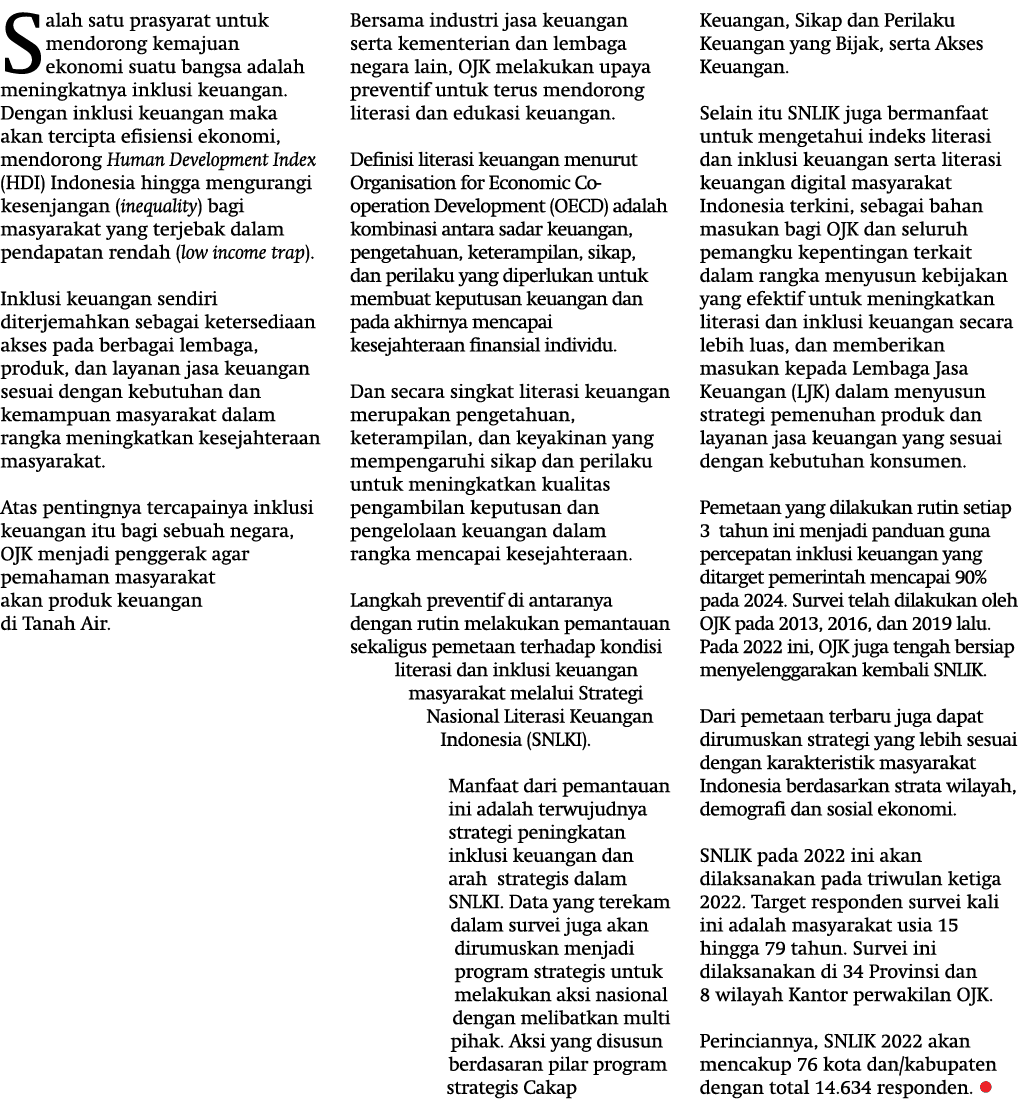 Salah satu prasyarat untuk mendorong kemajuan ekonomi suatu bangsa adalah meningkatnya inklusi keuangan. Dengan inklu...