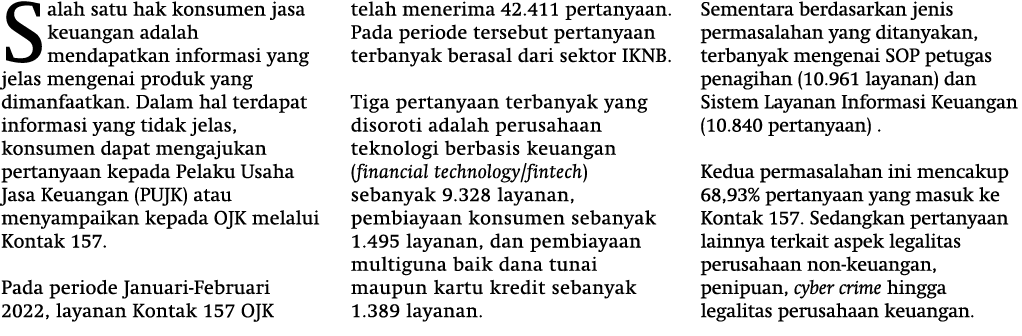 Salah satu hak konsumen jasa keuangan adalah mendapatkan informasi yang jelas mengenai produk yang dimanfaatkan. Dala...