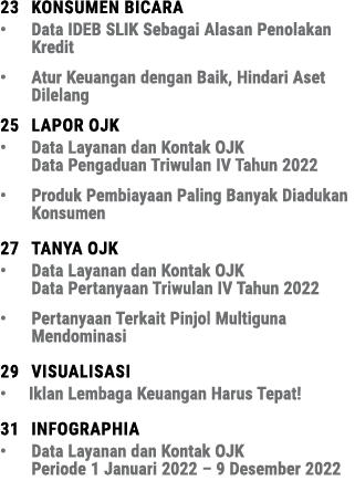23 Konsumen BICARA • Data IDEB SLIK Sebagai Alasan Penolakan Kredit • Atur Keuangan dengan Baik, Hindari Aset Dilelan...