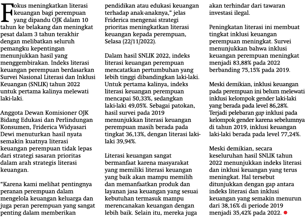 Fokus meningkatkan literasi keuangan bagi perempuan yang dipandu OJK dalam 10 tahun ke belakang dan meningkat pesat d...
