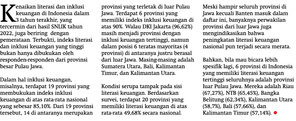 Kenaikan literasi dan inklusi keuangan di Indonesia dalam 3 tahun terakhir, yang tercermin dari hasil SNLIK tahun 202...