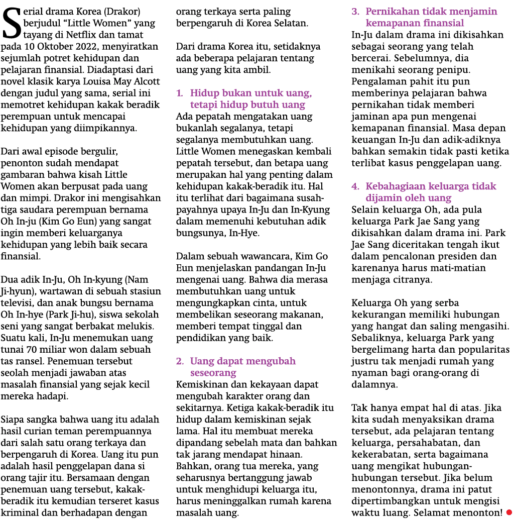 Serial drama Korea (Drakor) berjudul “Little Women” yang tayang di Netflix dan tamat pada 10 Oktober 2022, menyiratka...